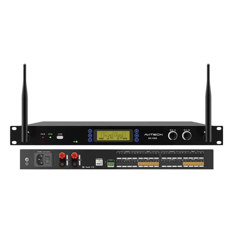 8CH DSP-versterker met draadloze microfoon